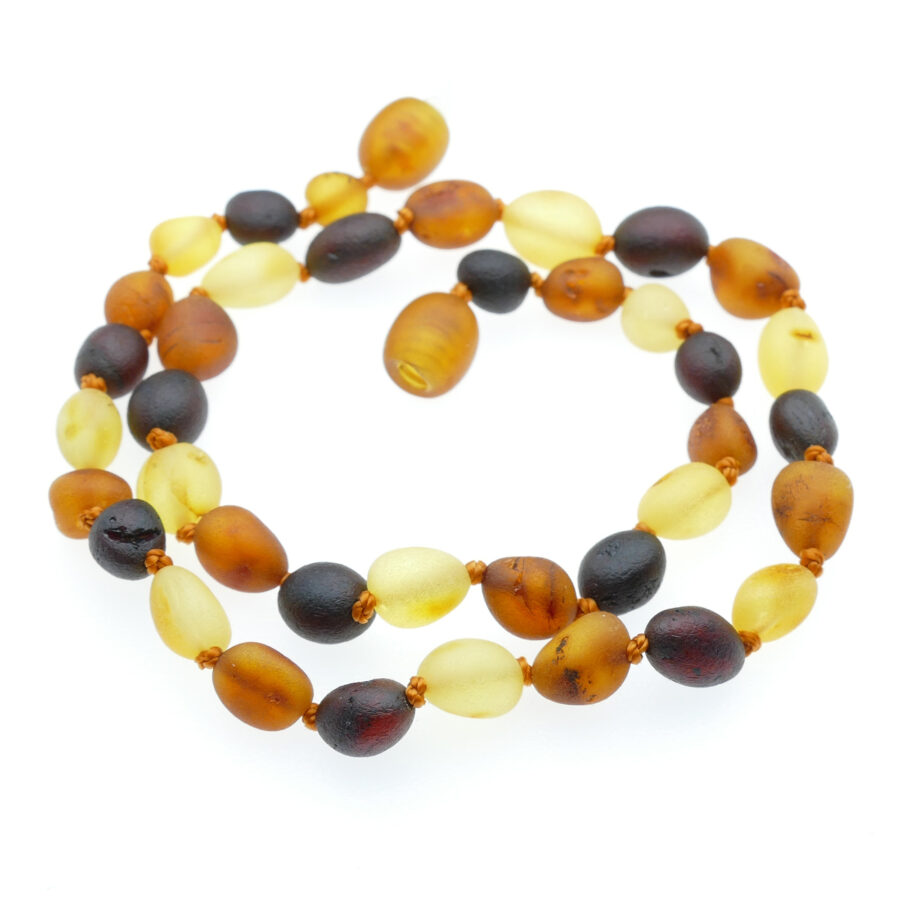 Unpolished Multicolored Raw Amber Children's Necklace – Bean-Shaped Beads - Wholesale price