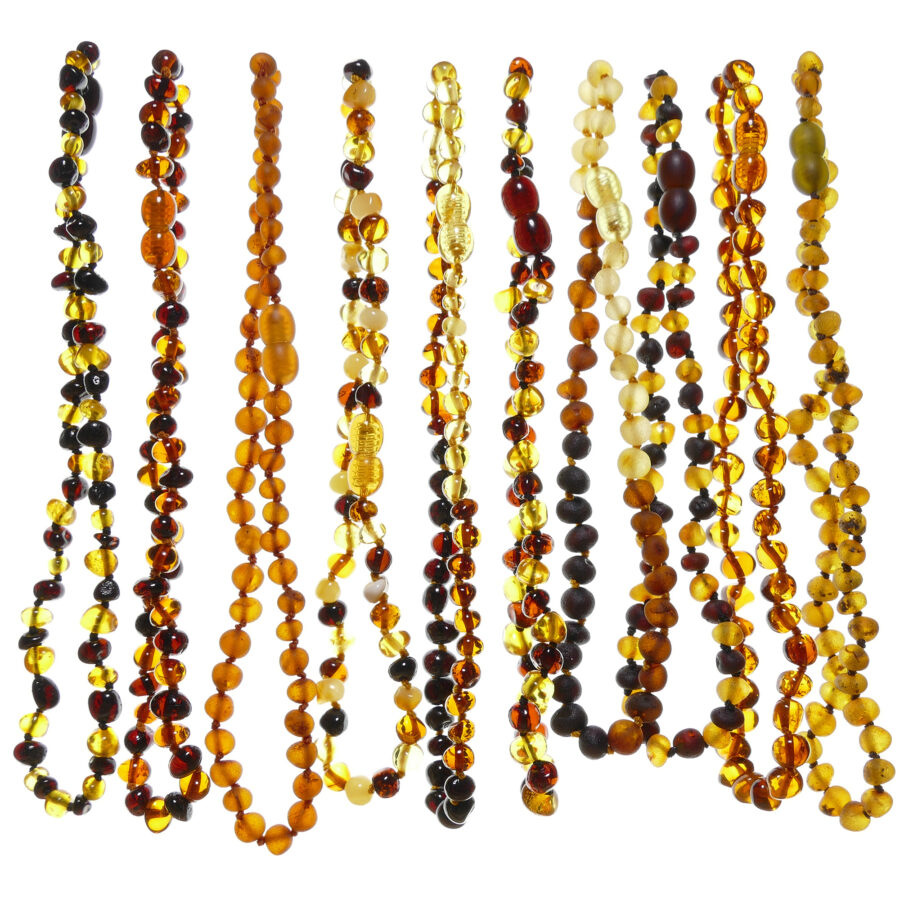 Wholesale lot of 10 children's amber necklaces - Baroque shape beads - Style mix